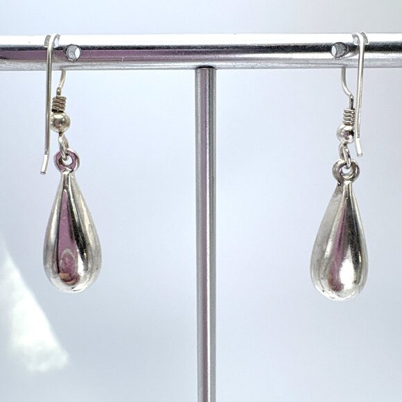 VTG Sterling Silver 925 Teardrop Shaped Dangle Earrings Size 1.5" Length - Picture 3 of 7